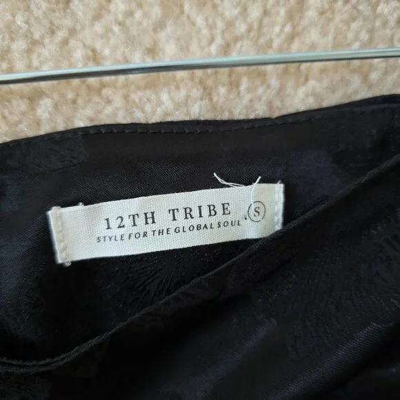 Twelfth Tribe Frankie Black Satin Jacquard Fringe Midi Skirt - Picture 10 of 10